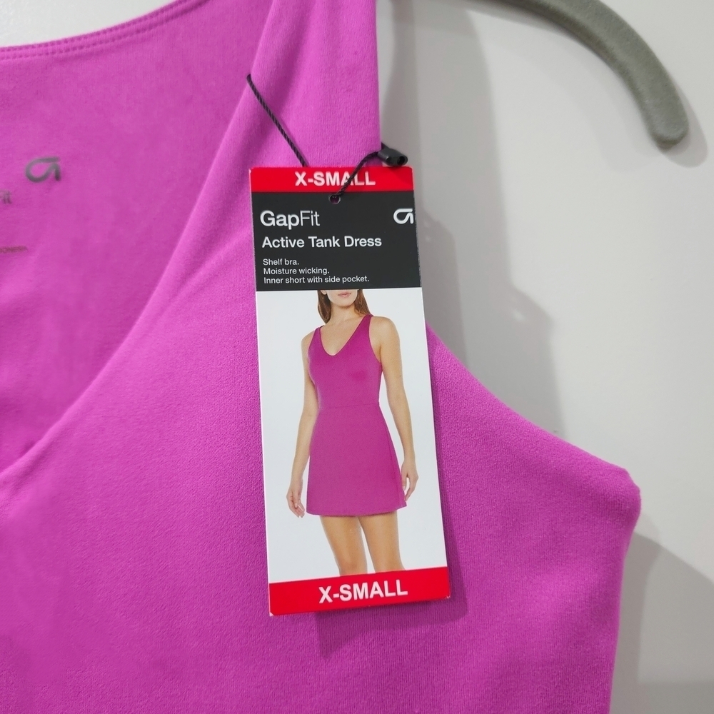 GAP FIT Hot Pink Active Tank Dress, Lined With Biker Shorts & Interior Shelf Bra - Picture 5 of 14